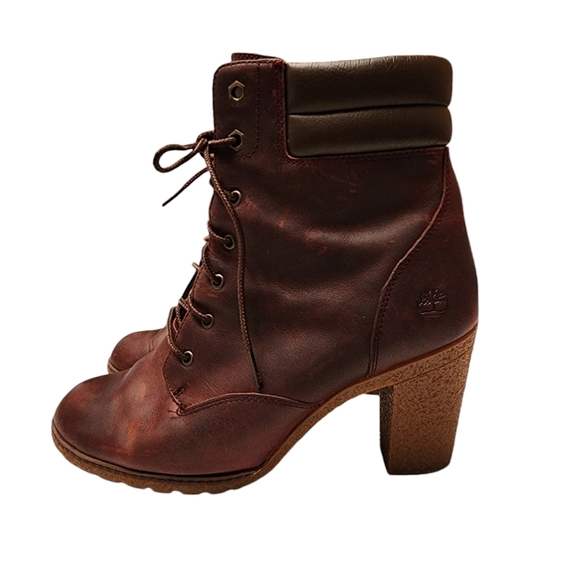Timberland Women's Tillston Brown Leather Heeled Boots 10 - Picture 2 of 10